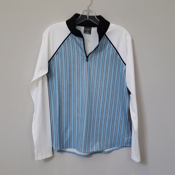 NWT Belyn Key 1/4 Zip Pullover Womens sz Medium Raglan Stripe Golf Sport Top - Picture 1 of 6